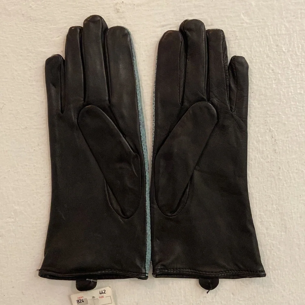 Leather Gloves Teal Blue Snake Animal Print Size M